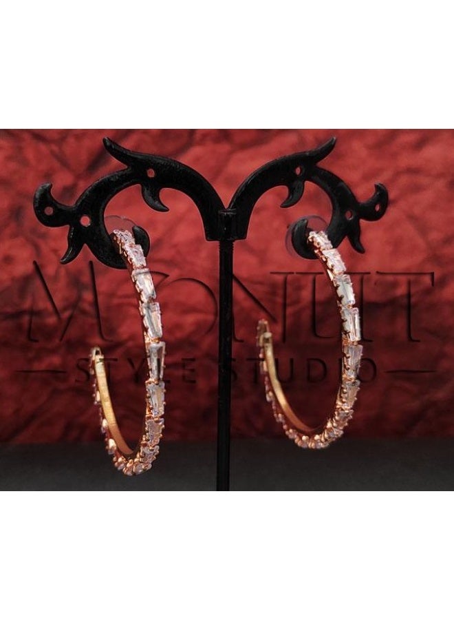 Moonlit Style Studio - Rose Gold Toned Crystal Hoop Earrings
